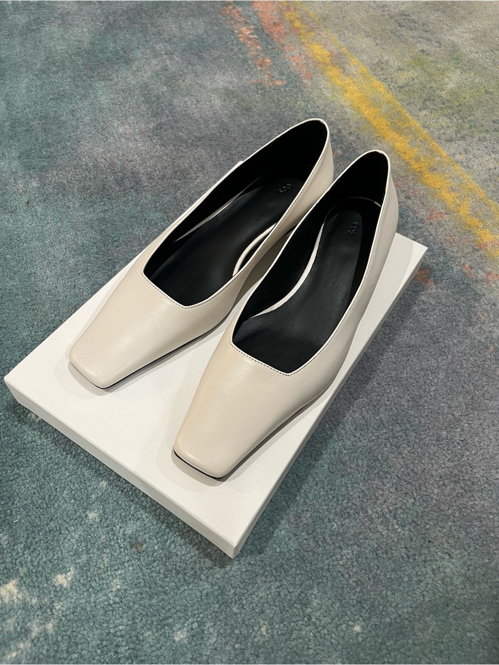 COS Cream Square-Toe Leather Flats with Black Insole